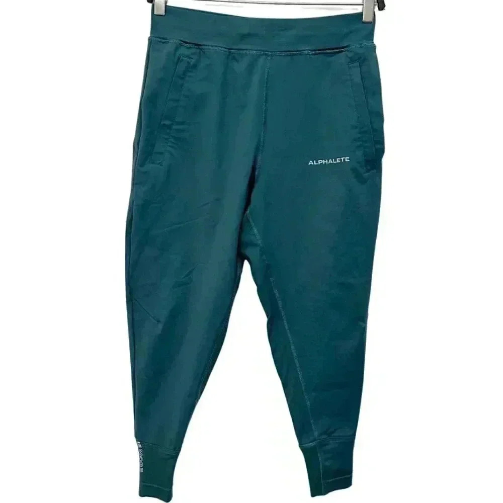 Alphalete Tapered  Leg Ribbed Be More Hem Joggers Sweatpants Teal Blue Green XS